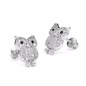 14k Gold plated Owl Girls Stud Silver Earrings